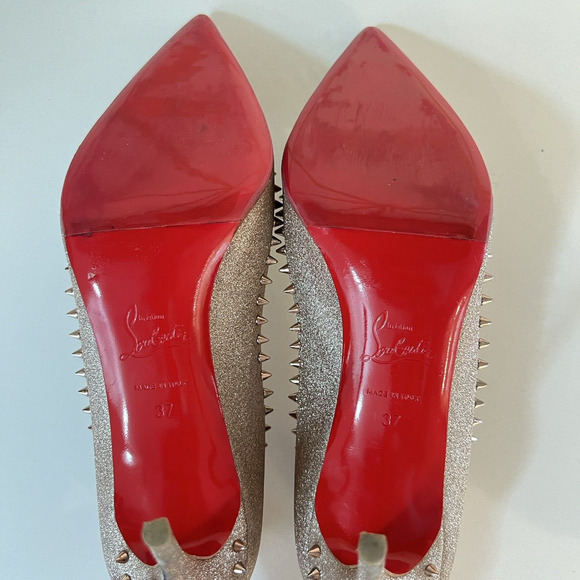 Christian Louboutin Anjalina 85 Rose Gold Glitter Spikes Stiletto Heel Pumps 37 - Picture 9 of 16